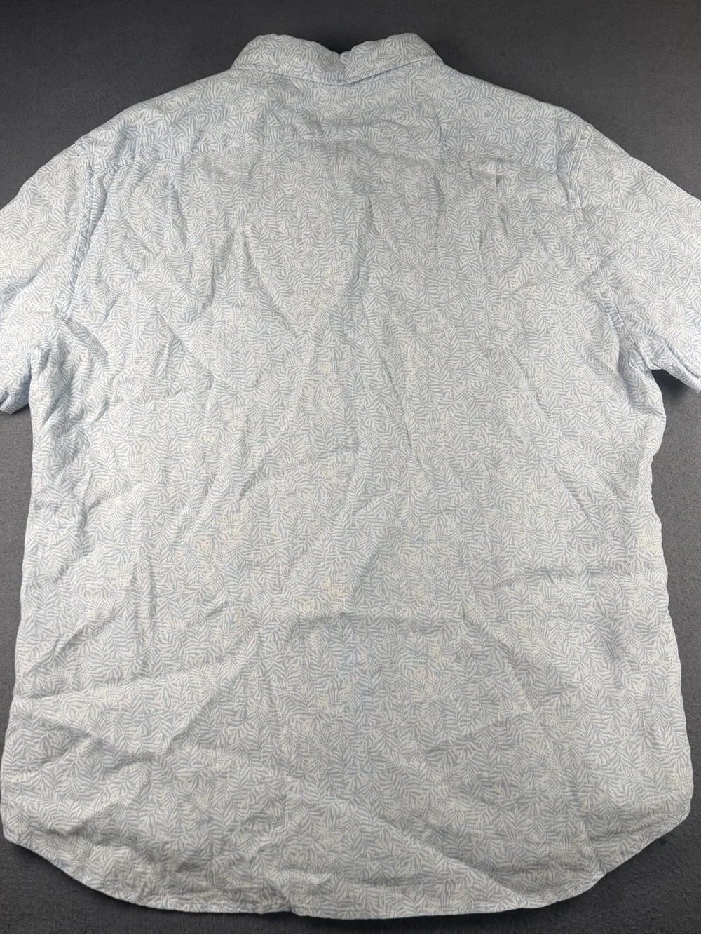 J Crew Linen Blend Button Down Shirt Mens XL Blue White Palm Printed Pocket